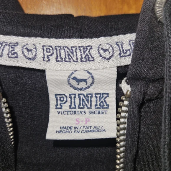 Victoria's Secret Black Hoodie with White and Pink Accents - Picture 3 of 5